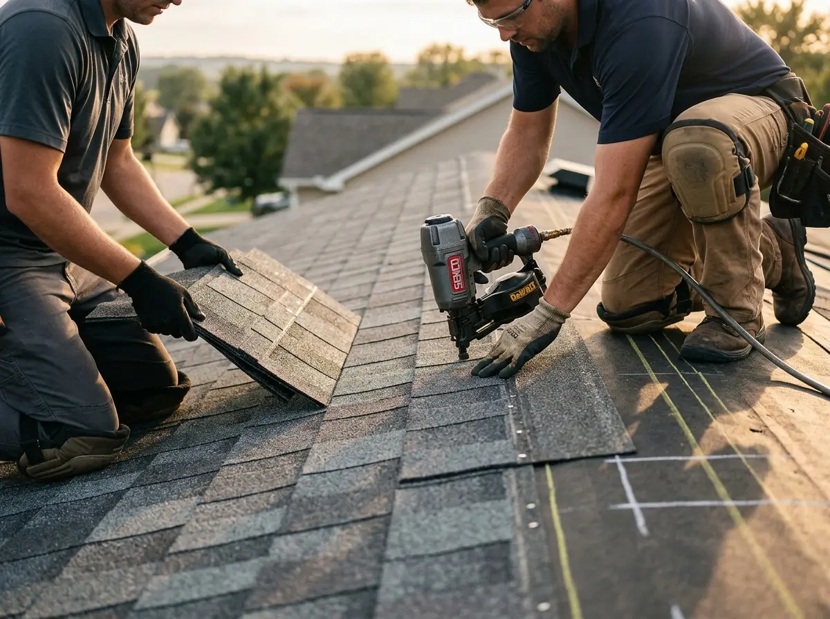 Professional roofer working on a residential roof in Globe